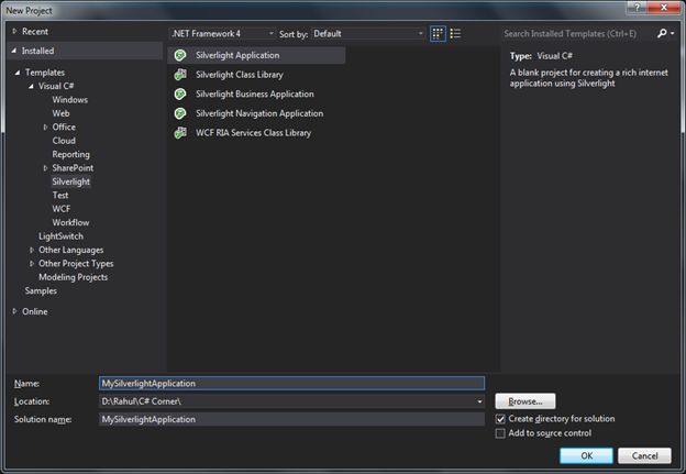 Create a Silverlight application 